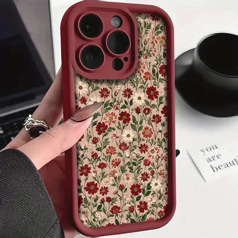 Retro Floral Pattern Silicone Phone Case for iPhone 11 12 13 14 15 16 17 Air Pro Max 16E XR XS X 7 8 Plus SE2 Shockproof Cover