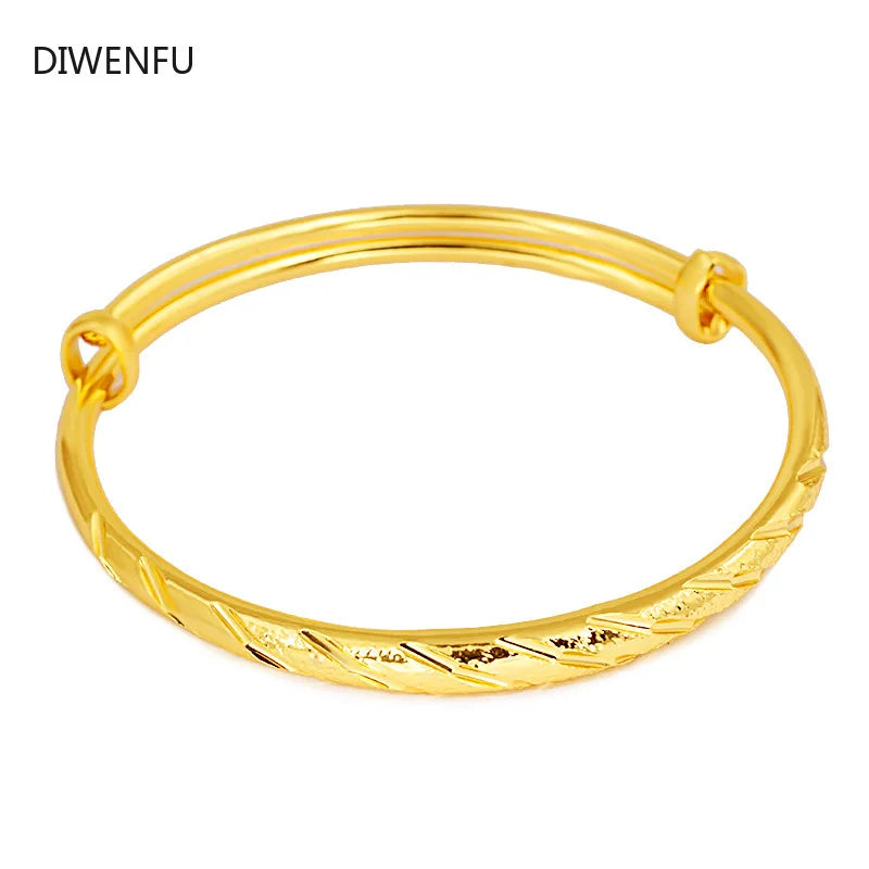 Soild 999 Yellow Gold Bangles Jewelry for Women Not Fade Gold Wedding Pulseira Feminina Bizuteria Gold Trendy Bracelets Females
