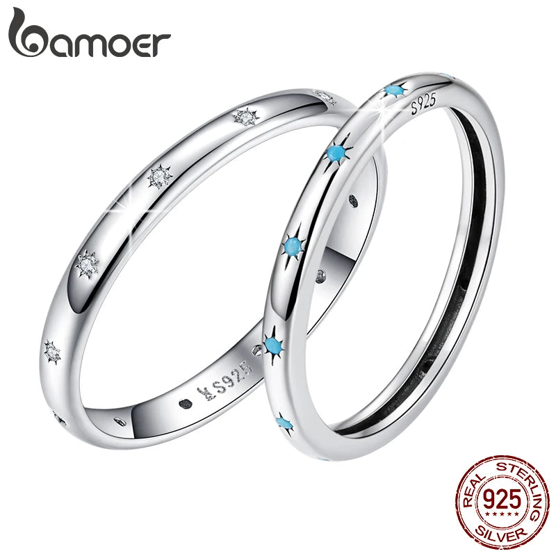 BAMOER Echt 925 Sterling Silber Stern Ring Frauen Türkis Ring Sterling Silber Glück Frieden Schmuck Geschenk