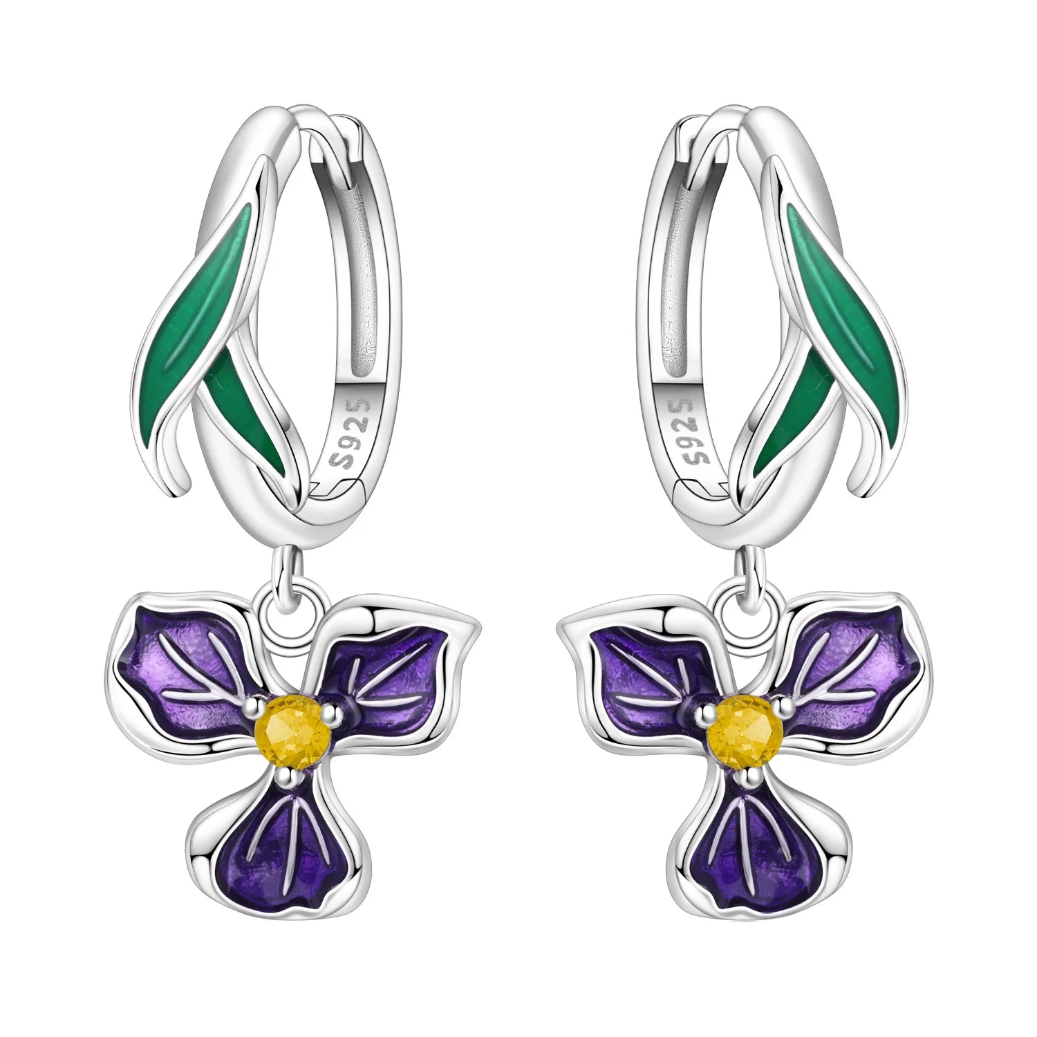 PANPOKI 925 Sterling Silver Purple Zircon Four-leaf Clover Drop Earrings Women Earrings Charm Trend Versatile Jewelry Gifts