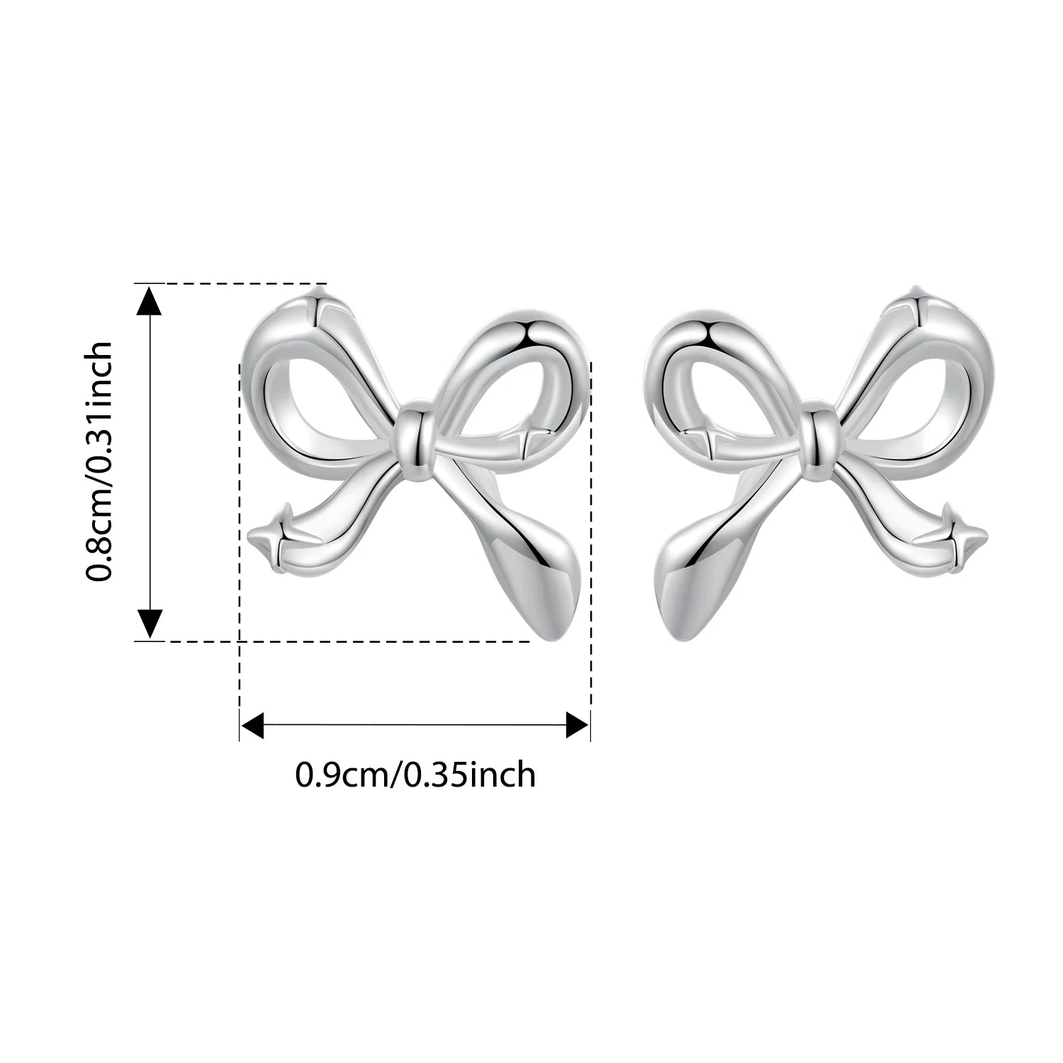 BISAER Solid 925 Sterling Silver Bow Stud Earrings Bowknot Hypoallergenic Stud Ear Plated Gold for Romantic Women Fine Jewelry