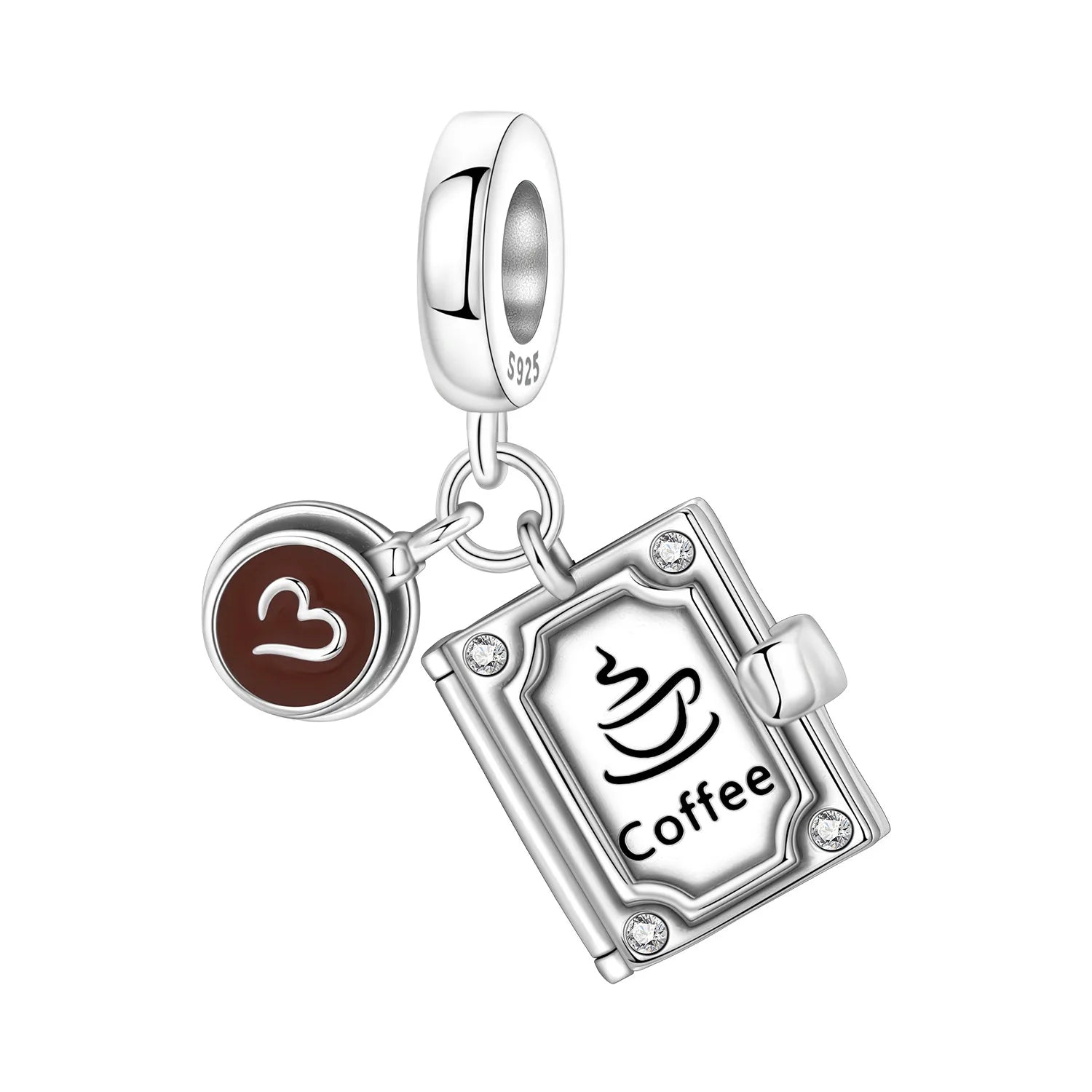 PANPOKI 925 Sterling Silver Coffee Can Open Book Pendant Beads Original Pendants Bracelet Charm Jewelry Party DIY Trendy Gifts