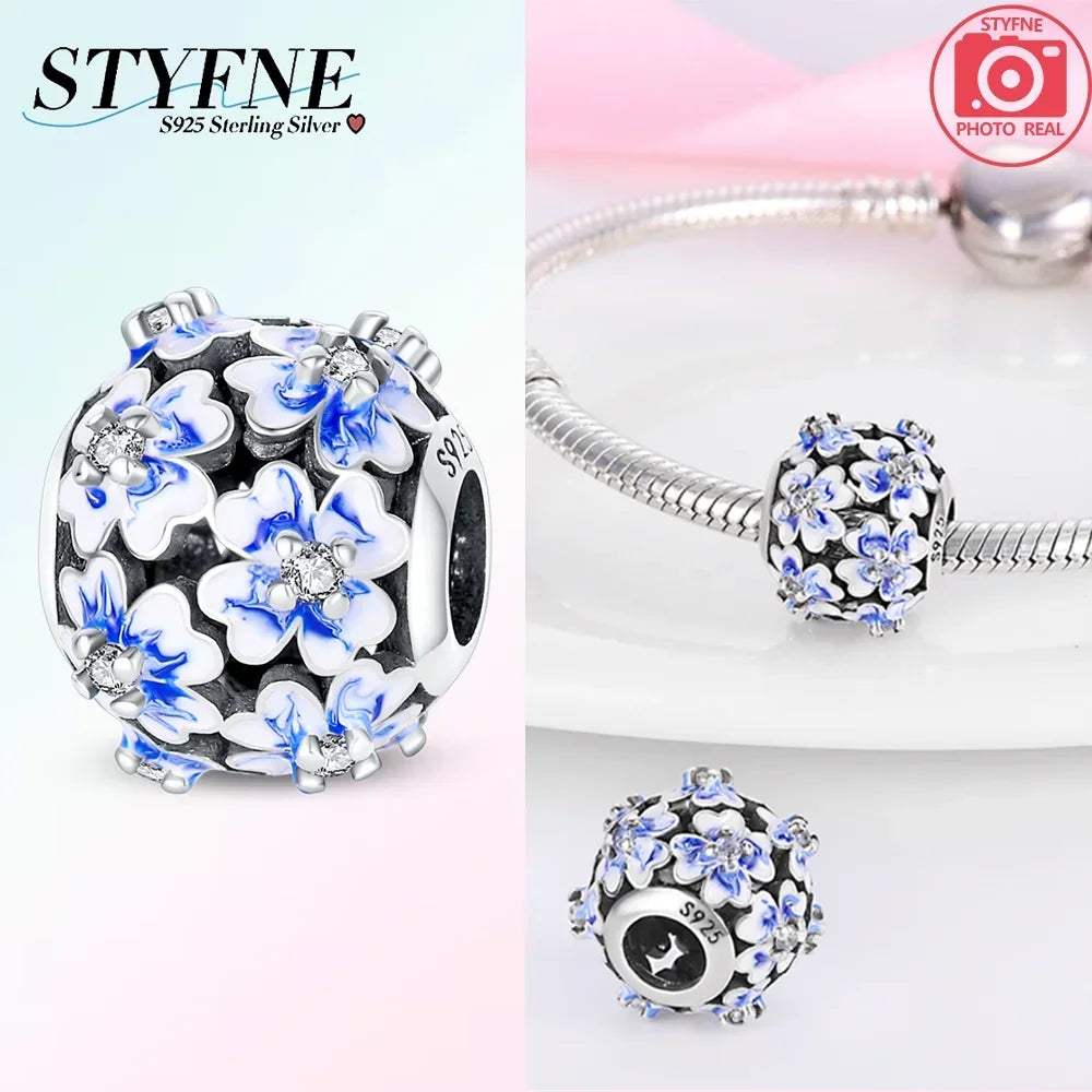 S925 Sterling Silver Flower with Various Shapes Sparkling Zircon Sunflower Charms Beads Fit Original Bracelets DIY Jewelry