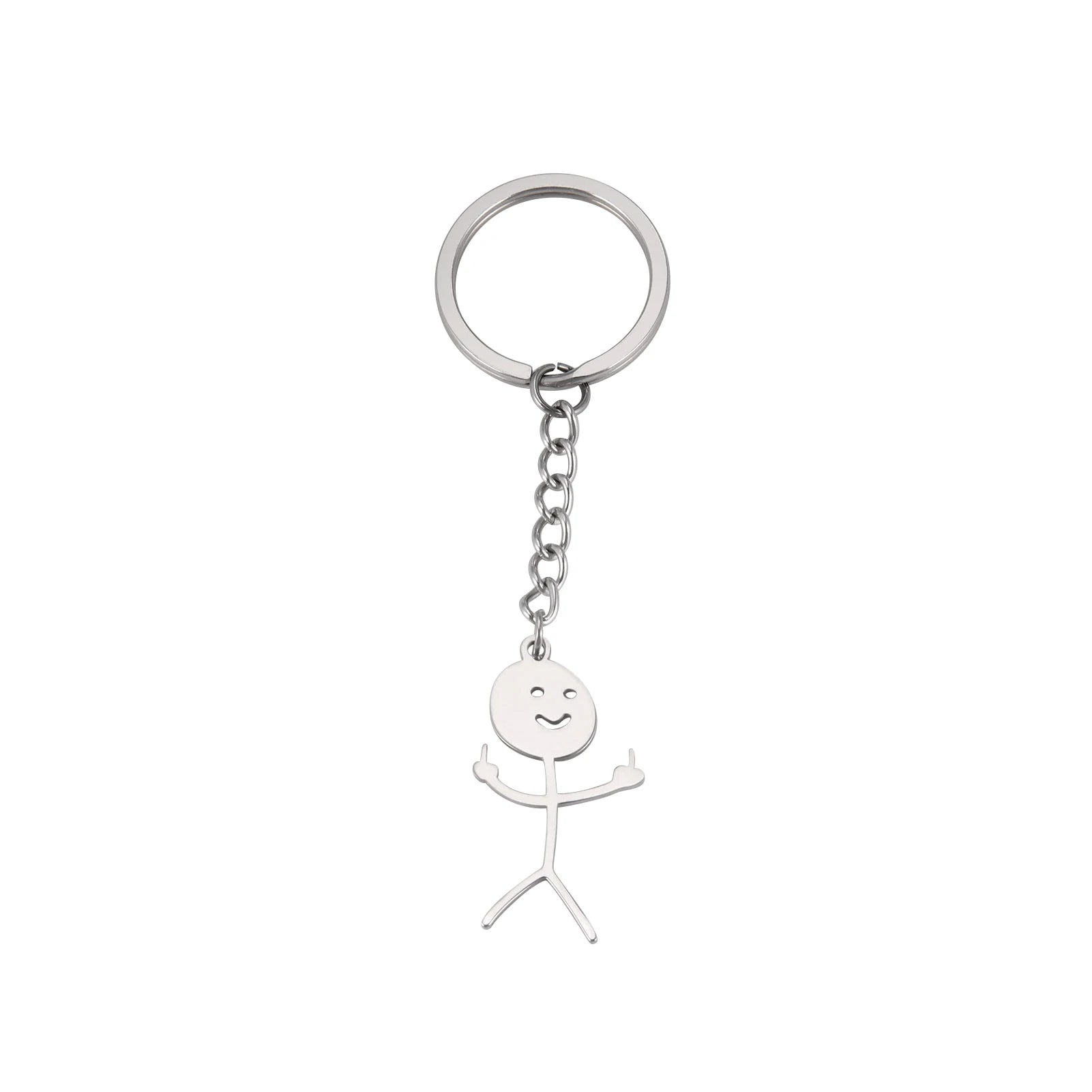 Dreamtimes Funny Doodle Key Chain Graffiti Stainless Steel Middle Finger Stickman Men Pendant Key Rings Jewelry Couples Hip-hop