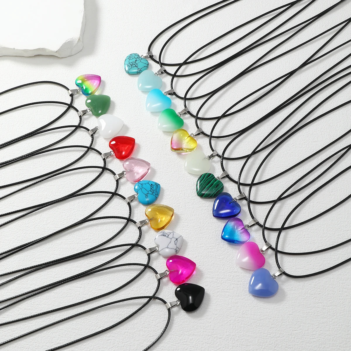 21PCS Hexagonal Column/peach Heart Shape Pendant Necklace Natural Stone Glass Pendant Necklace DIY Jewelry Accesories