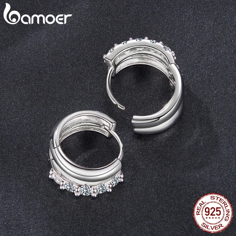 BAMOER 0.3CT Double-layer Moissanite Huggies Earring, 925 Sterling Silver Sparking Hoop Earring for Women Hypoallergenic Jewelry