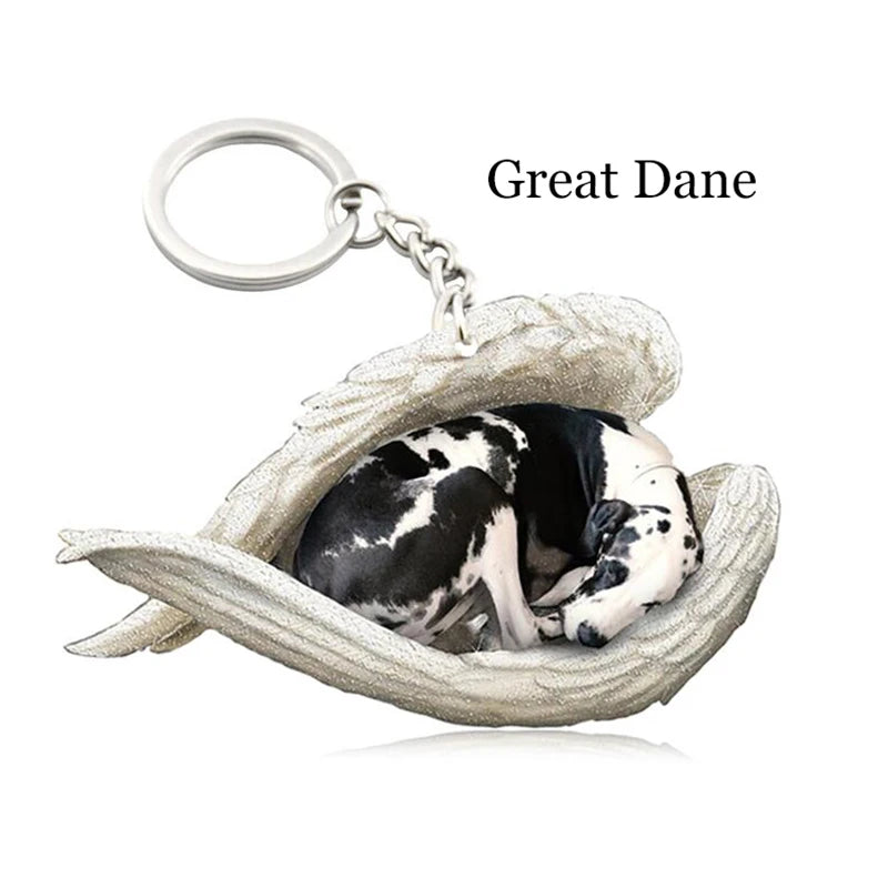 100 Style Cut Dog Sleeping Angel Pendant Bag Keychain Car Keychain Keyring Animal Pet Jewelry Boyfriend Girls Gift Accessories