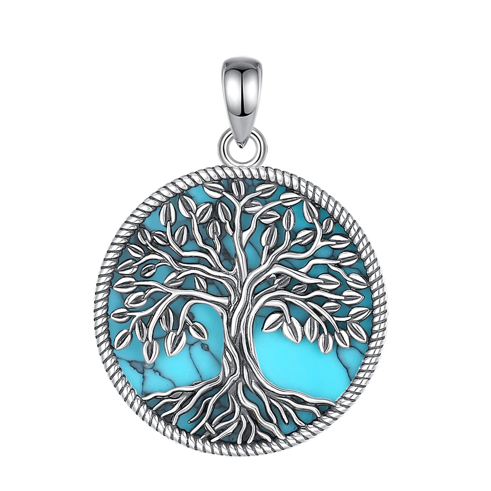 Eudora 925 Sterling Silver Tree of Life Necklace Yggdrasil Turquoise Pendant Silver Tree Jewelry Gift for Mom Grandma Women