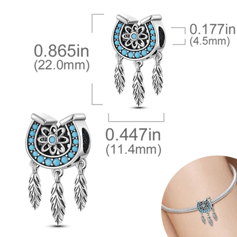 925 Sterling Silver Pendant Charms Feather Dreamcatcher Charm Bead For Original Charm Bracelet Necklace Bead DIY Jewelry Gift