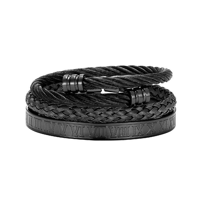 MKENDN Luxury Roman Number Charm Woven Stainless Steel Bracelet Hip Hop Men Jewelry Gold Color Jewelry For Men Pulseira Gifts