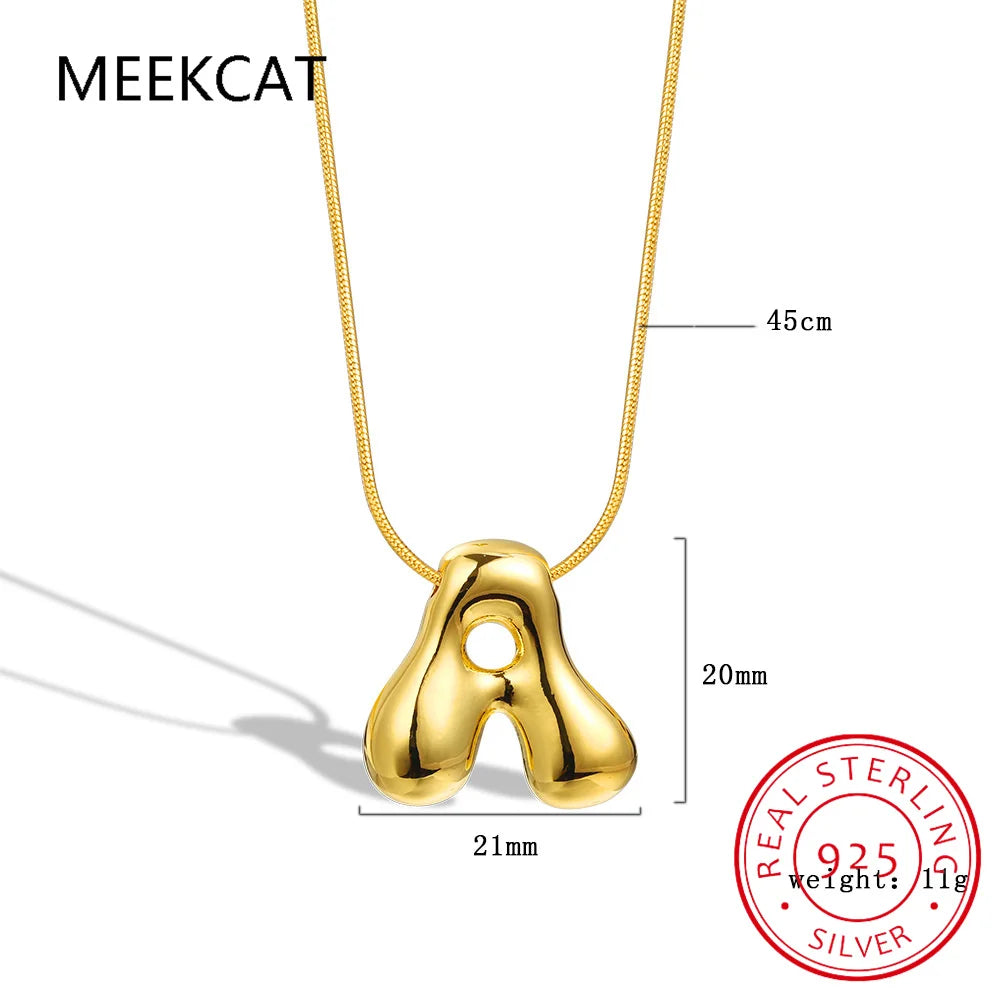 Collares 925 Sterling Silver Chunky Alphabet Balloon Bubble Initial Letter Pendant Necklace for Women Men Charm Necklaces