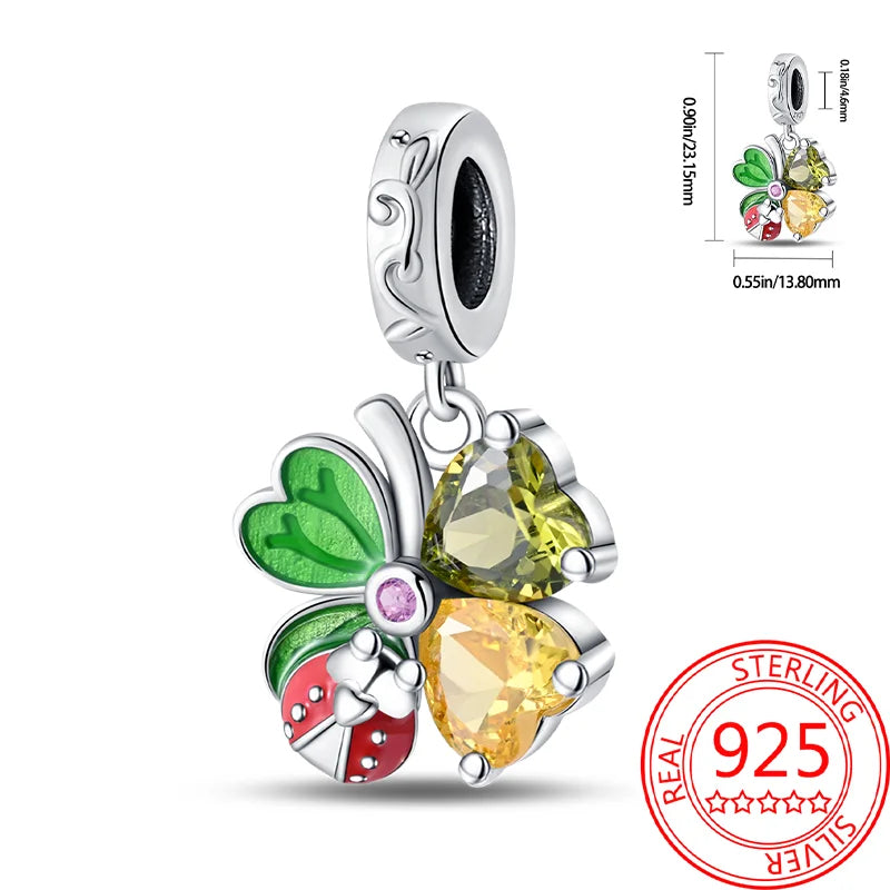 925 Sterling Silver Charm Green Monstera Leaves Charm Fit Bracelet Original Charm Bead for Women Jewelry DIY Making Fine Gift