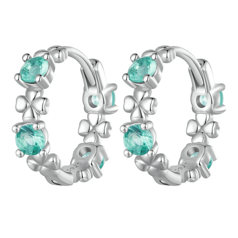 Bamoer 100% 925 Sterling Silver Original Blue Green Zircon Earrings Main Stone for Women Anniversary Wedding Fine Jewelry Gift