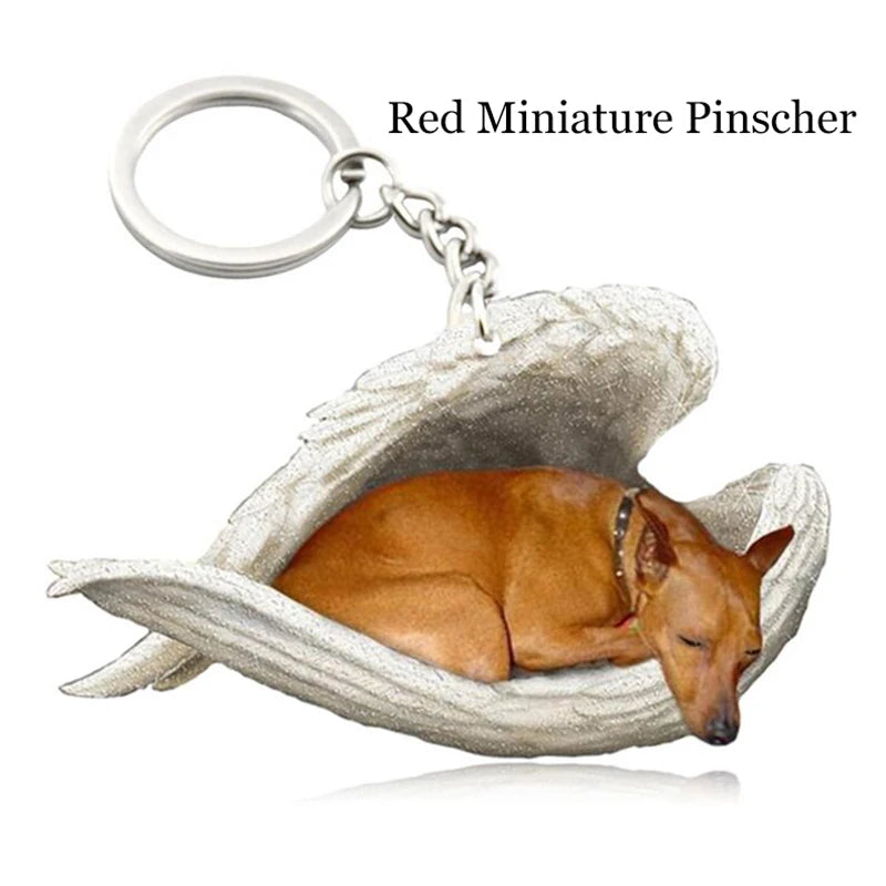 100 Style Cut Dog Sleeping Angel Pendant Bag Keychain Car Keychain Keyring Animal Pet Jewelry Boyfriend Girls Gift Accessories