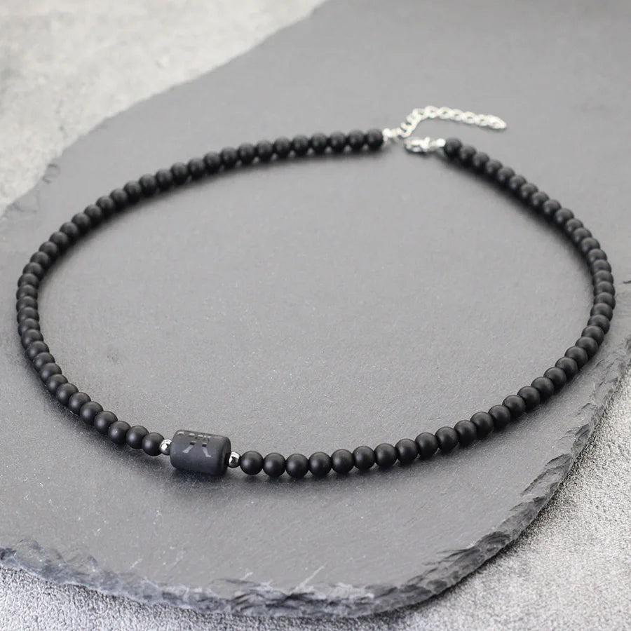 Unique Black Onyx Stone 12 Constellations Necklace For Men 19 Inches Stainless Steel Buckle Short Collar Casual Accessories Him - Madeinsea©