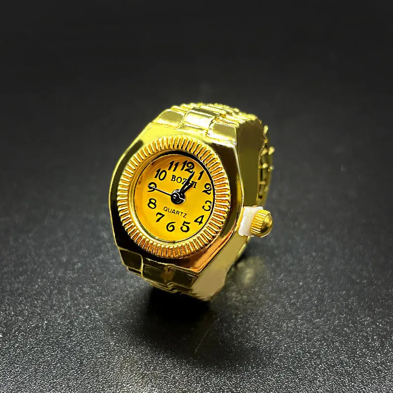 Kiss Jewelry Punk Gold Color Couples Mini Watches Finger Rings for Women Men Square Round Dial Quartz Ring Watch Ring Gift
