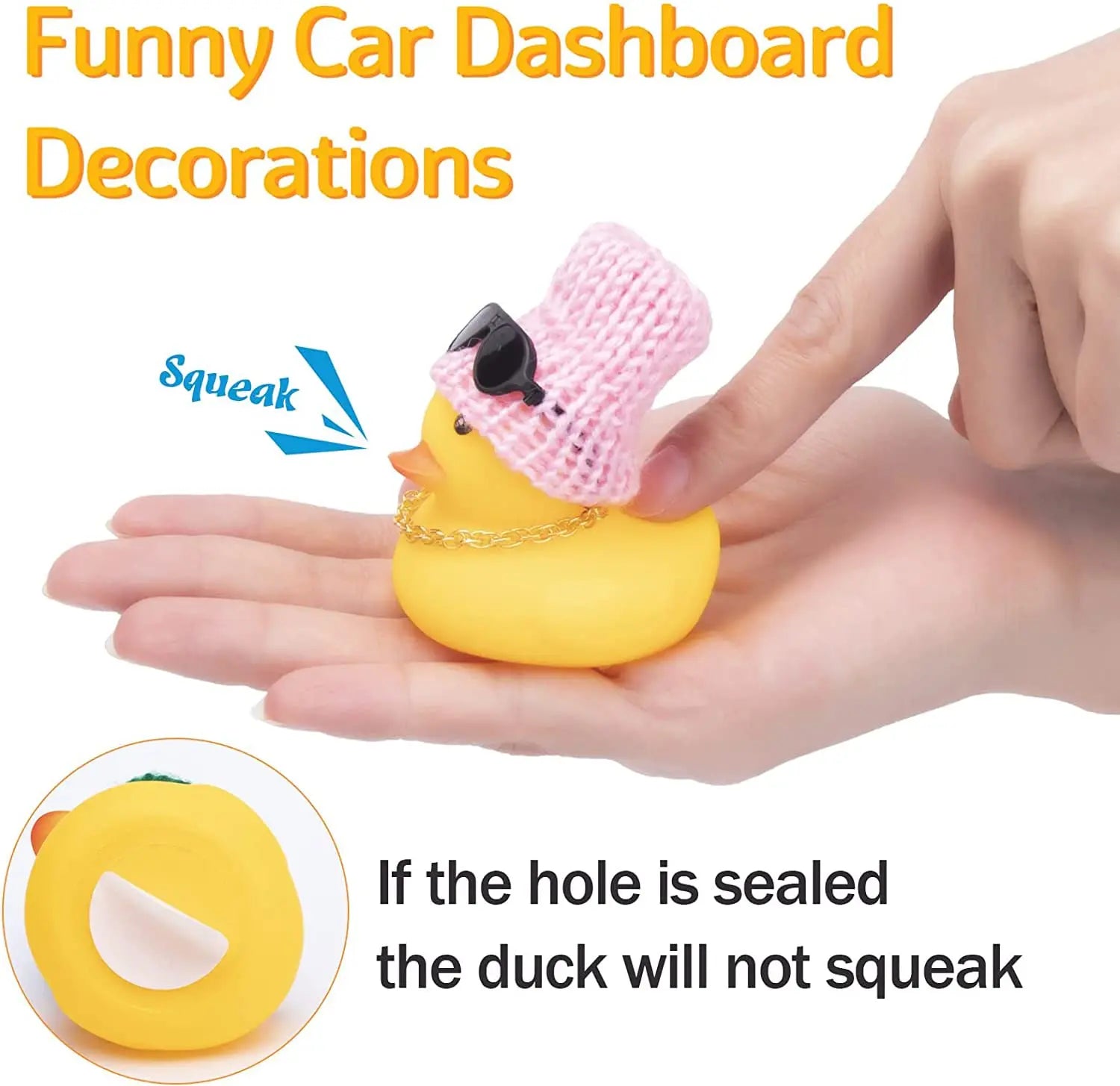 Funny Rubber Duck Car Decor with Fashion Sunglasses, Gold Chain & Hat - Quirky Dashboard Accessory for Car Interior Decoration