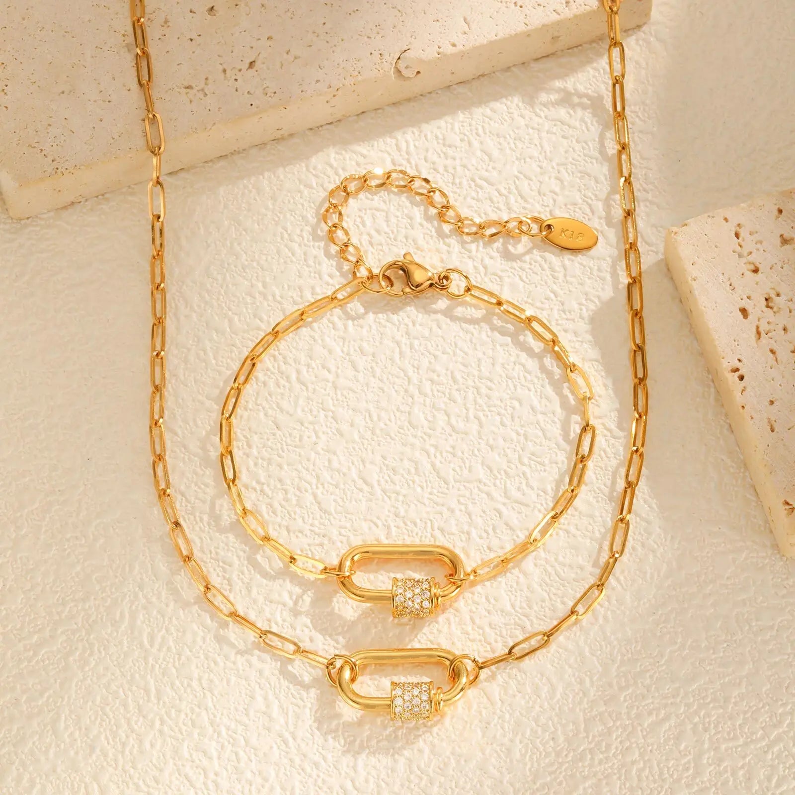 Vnox Stainless Steel Geometric Spiral Bracelets For Women Men Heart U-shaped Screw Lock Chain Bracelet Necklace Jewelry Gifts