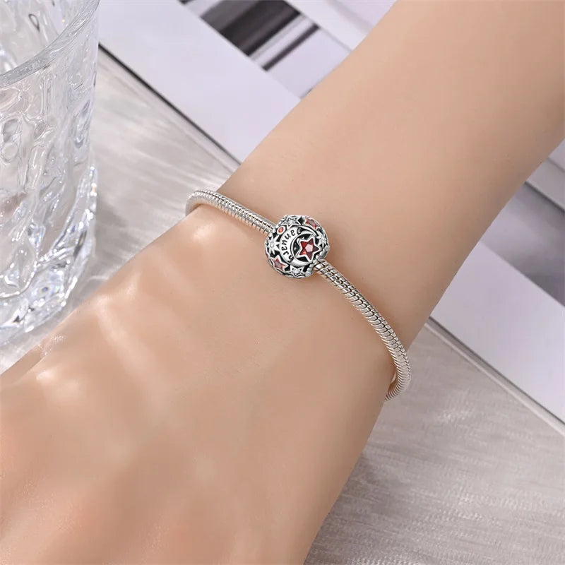 925 Sterling Silber Geburtsstein Sterne Mond Sonne Neues Design Perlen Charm Bead Fit Armband DIY Schmuck für Frauen