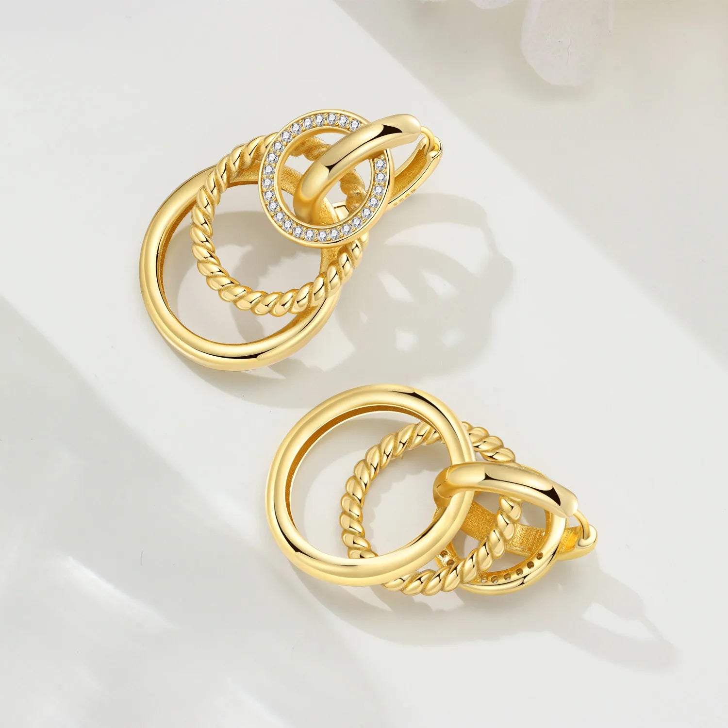 PANPOKI 925 Sterling Silver 18k Gold Elegant French 3-layer Drop Earrings Women Earrings Fashion Party Original Jewelry Gifts