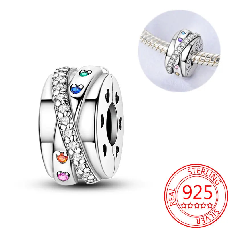 925 Sterling Silver Sparkling Pink Heart Charm Pendant Beads Fit Original Bracelet for Women Valentine Day Jewelry Gifts