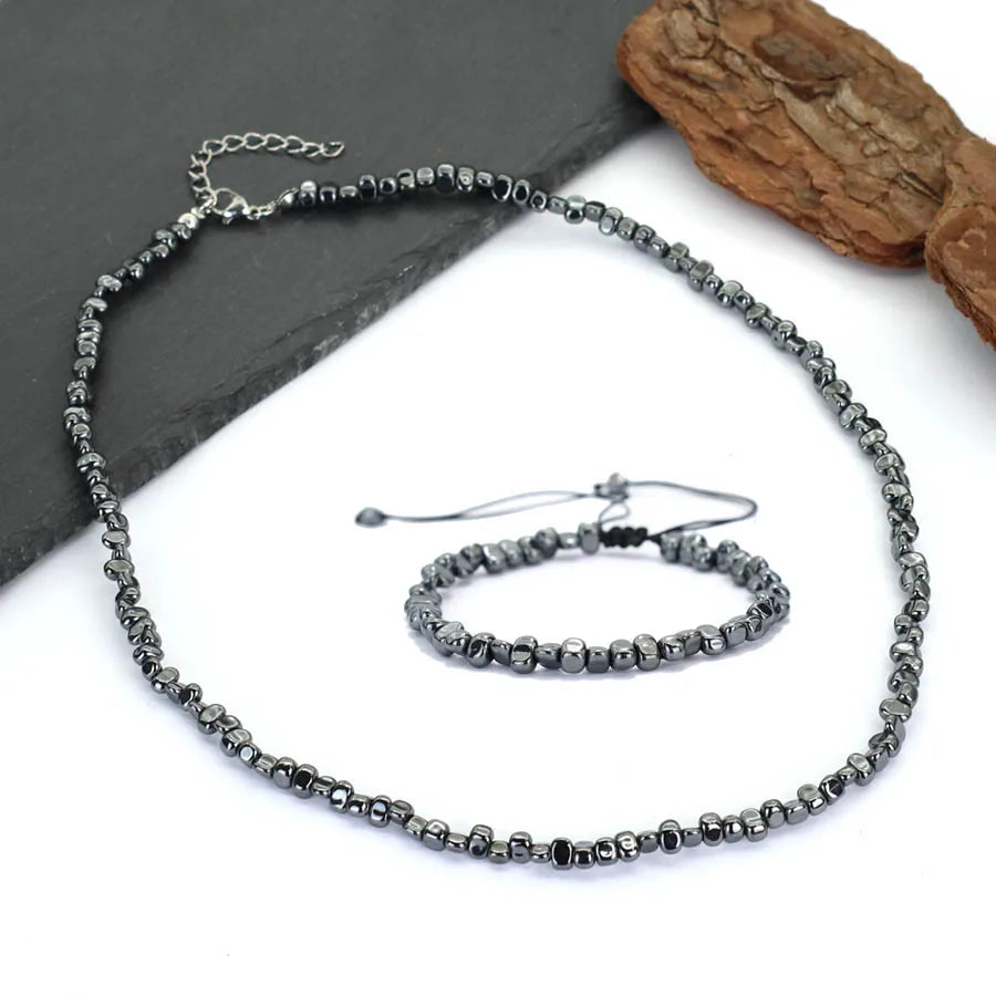 Economical Man Jewelry Set Energy Stone Necklace Homme Grade A Irregular Hematite Beads Collar Neck Accessories Healing Braslet