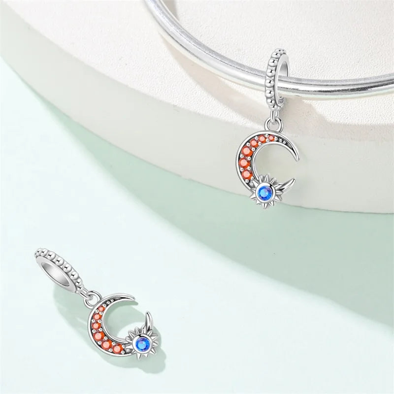 100% 925 Sterling Silver Stars Moon Sun Zircon Eye Cross Charms Beads Fit Original Bracelets DIY Jewelry For Women Protect Gifts