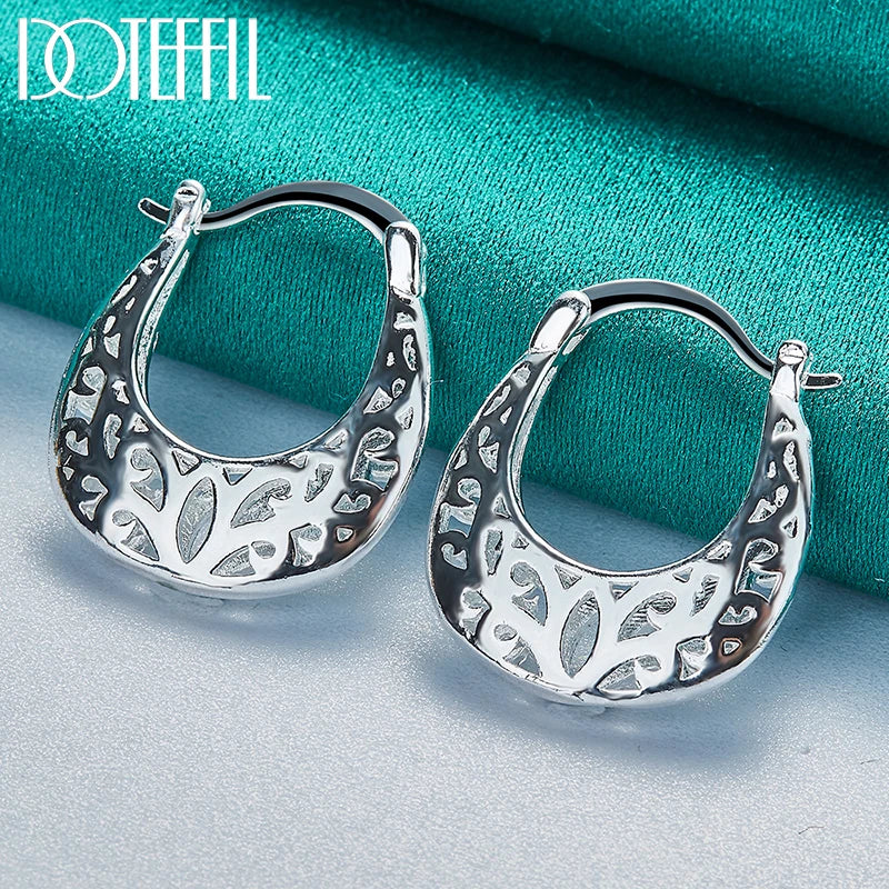 DOTEFFIL 925 Sterling Silver Hollow Flower Hoop Earring Woman Party Gift Fashion Charm Wedding Engagement Jewelry