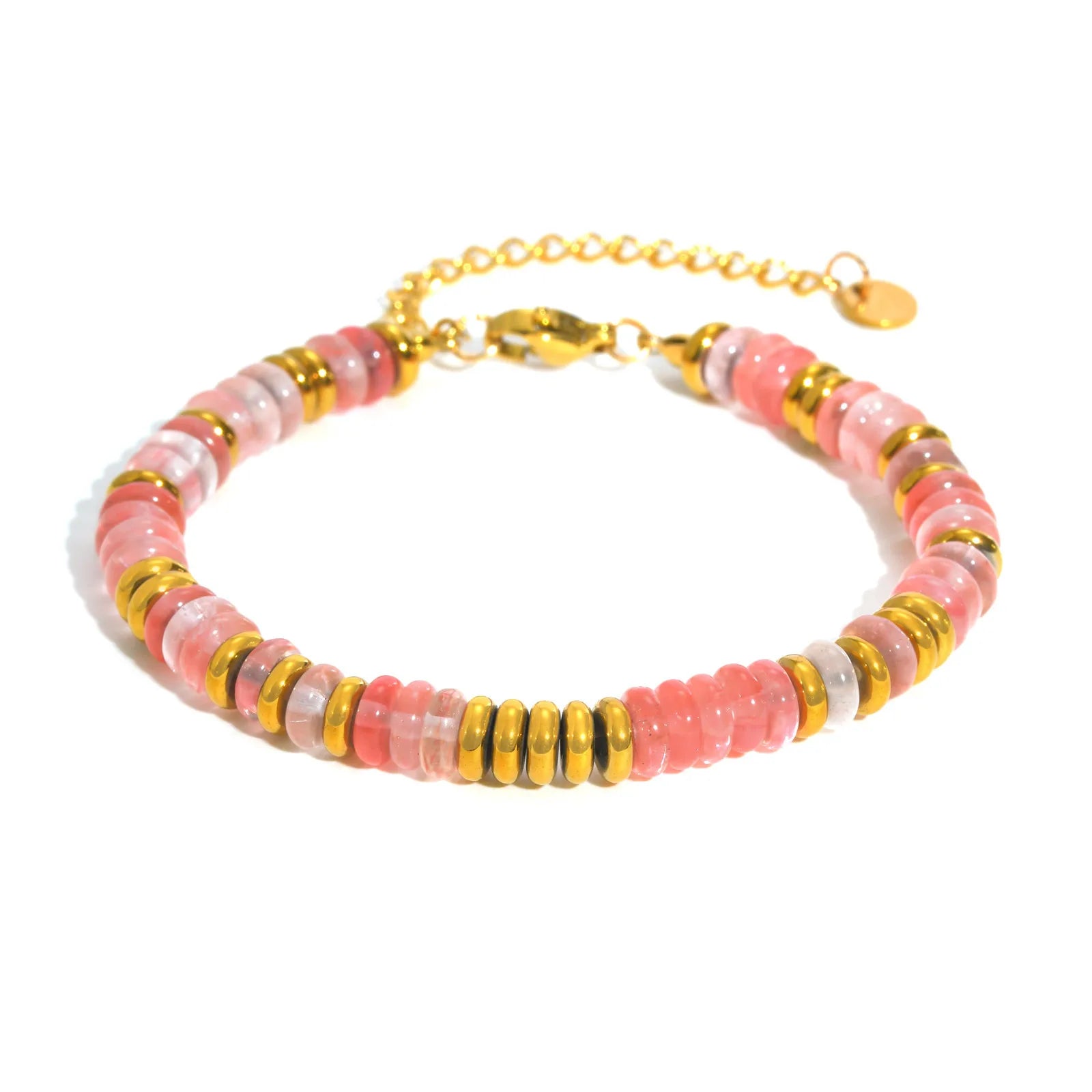 Vnox Multicolor Natural Stone Women's Bracelet Stainless Steel Gold Plated Flat Bead Chain Bracelet Female Jewelry Accessories