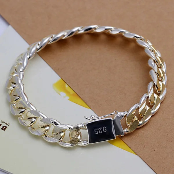 Noble 925 Sterling Silver Square Solid Chain Bracelet for Women Men Charm Party Gift Wedding Fashion Jewelry - Madeinsea©
