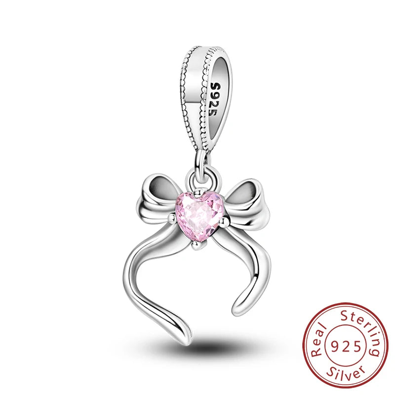 Fit Original 925 Sterling Silver Charms Beads Bows Swan Ballet Princess Pink Charms For Women Fine DIY Birthday Jewelry Gifts