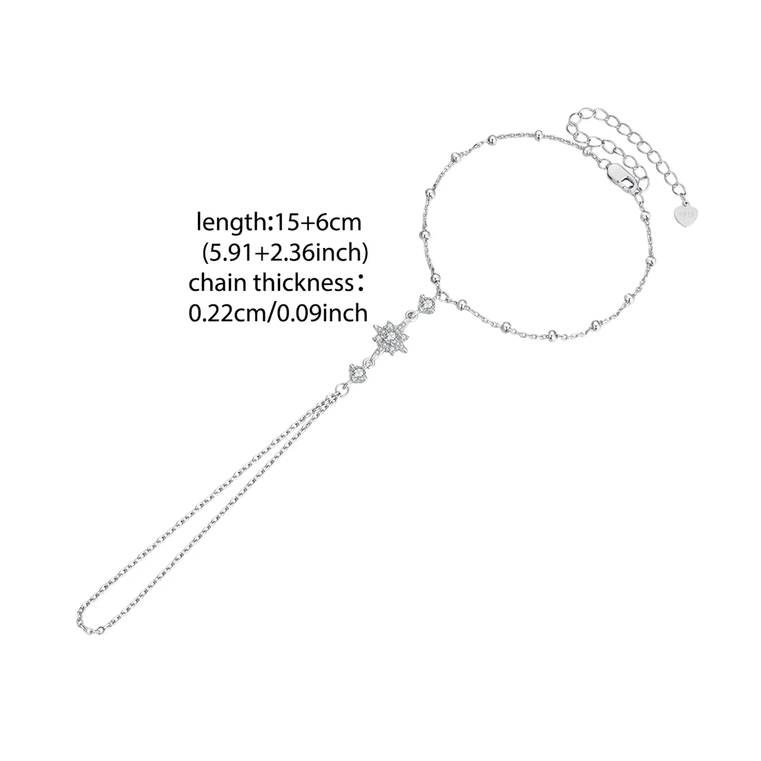 WOSTU 925 Sterling Silver Ring Chain Bracelet Star  White Gold Elegant Original for Women Adjustable Lucky Gift Fine Jewelry