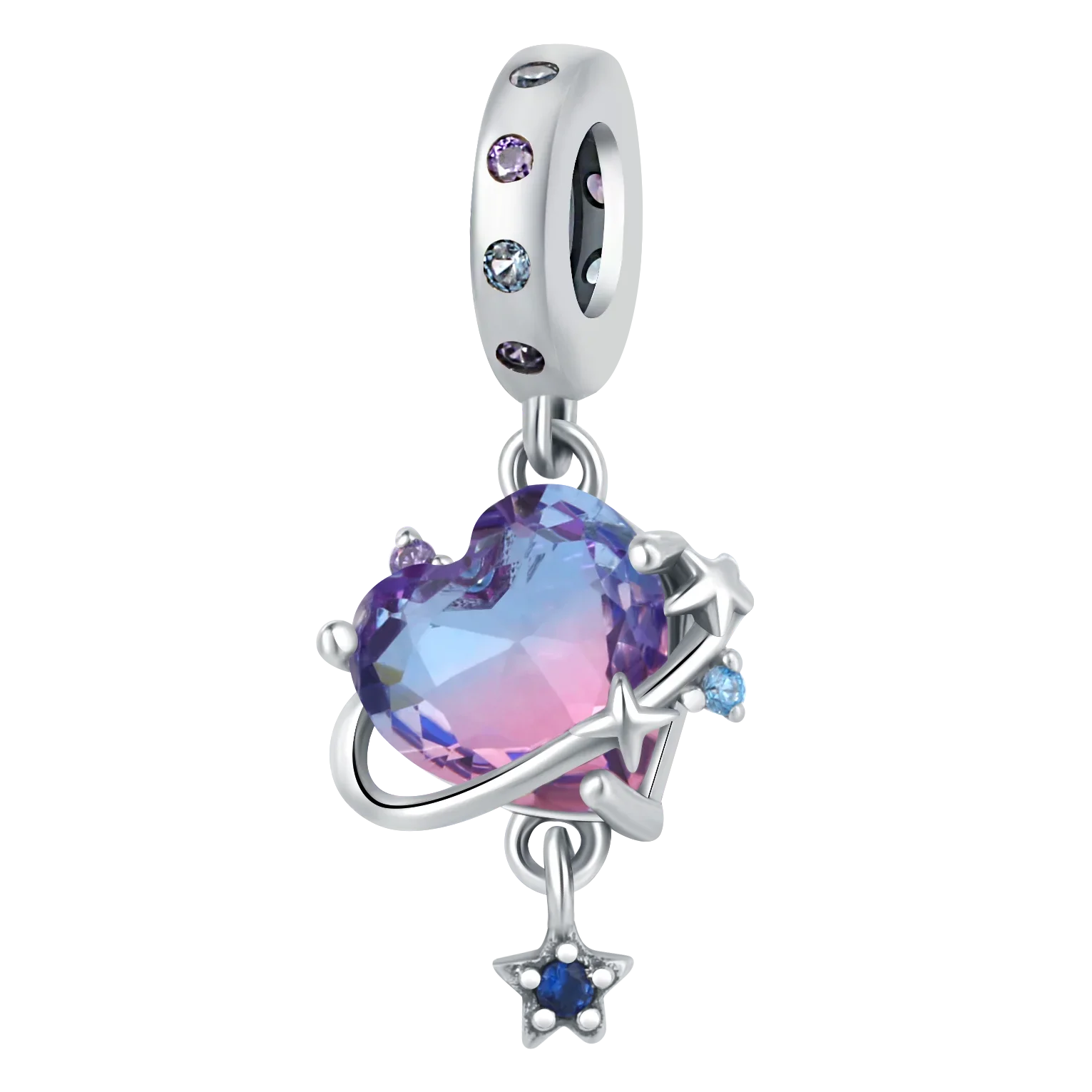 925 Sterling Silver Purple Heart Moon Planet Charm Pendant Beads Fit Charms Silver Original Bracelet for Women Jewelry