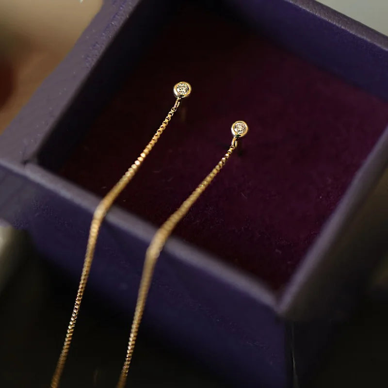 925 Sterling Silber Mode Einzelner Zirkon Lange Quaste Ohr Draht Ohrring für Frauen Schöne Hochzeit Partei Schmuck Zubehör