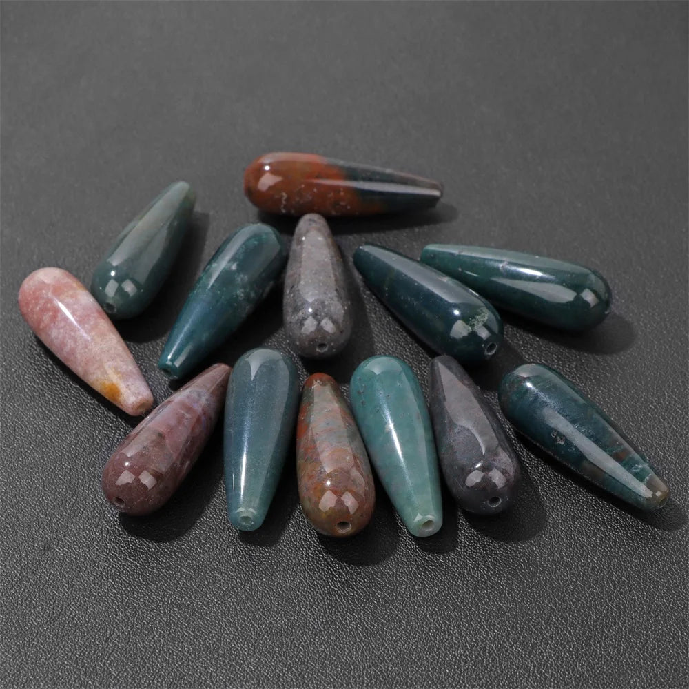 Natural Water Drop Stone Bead 10x30mm Chalcedony Amethysts Agates Loose Spacer Charms Bead For DIY Bracelet Earrings Accessories