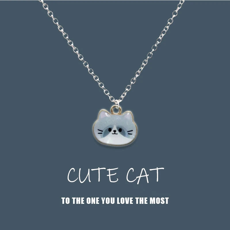 New Trendy Cute Enamel Cat Pendant Necklace For Women Exquisite Cartoon Kitten Metal Chain Choker Party Friendship Jewelry Gifts
