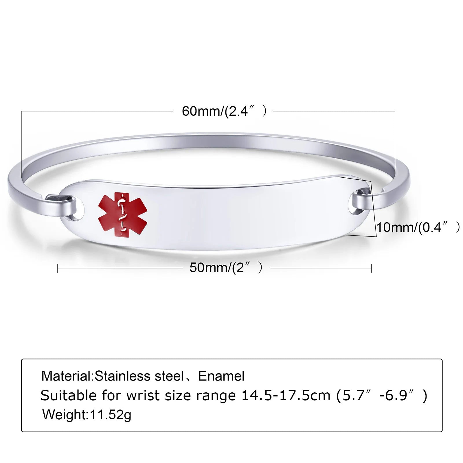 New Fashion Stainless Steel Medical Alert ID Bangle Bracelet for Men Women