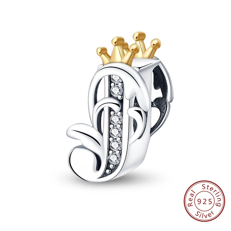 925 Sterling Silver 26 Alphabet A-Z Crown Letters Charms Bead Fit Original Bracelet Fine DIY Charm For Woman Anniversary Jewelry