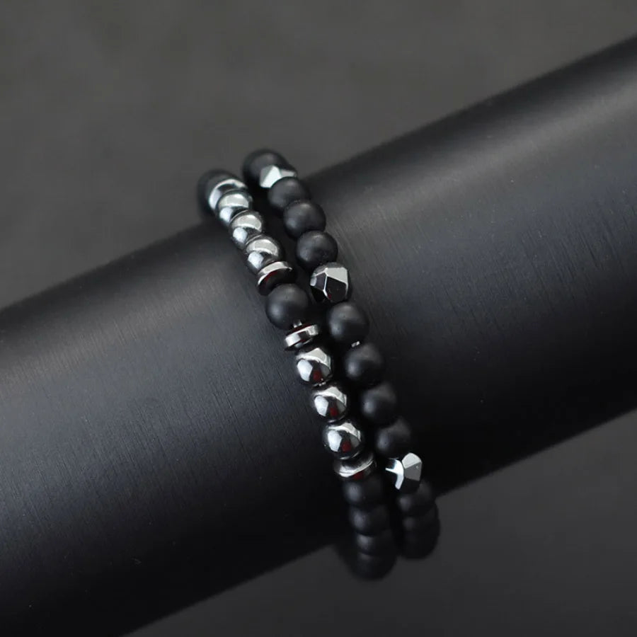 7 Styles Bracelet Set Men Black Onyx Stone Wrap Braslet Motorcycle Cycling Accessories Hombre Boyfriend Gift Abalorios Pulseras