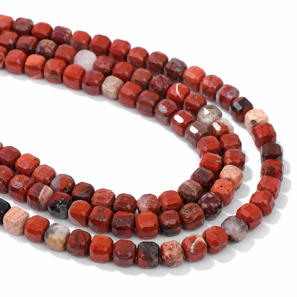 Red Faceted Square Shape Stone Bead Natural Jasper Cube Loose Spacer Beads For Jewelry Making DIY Accessories Supplies 15"