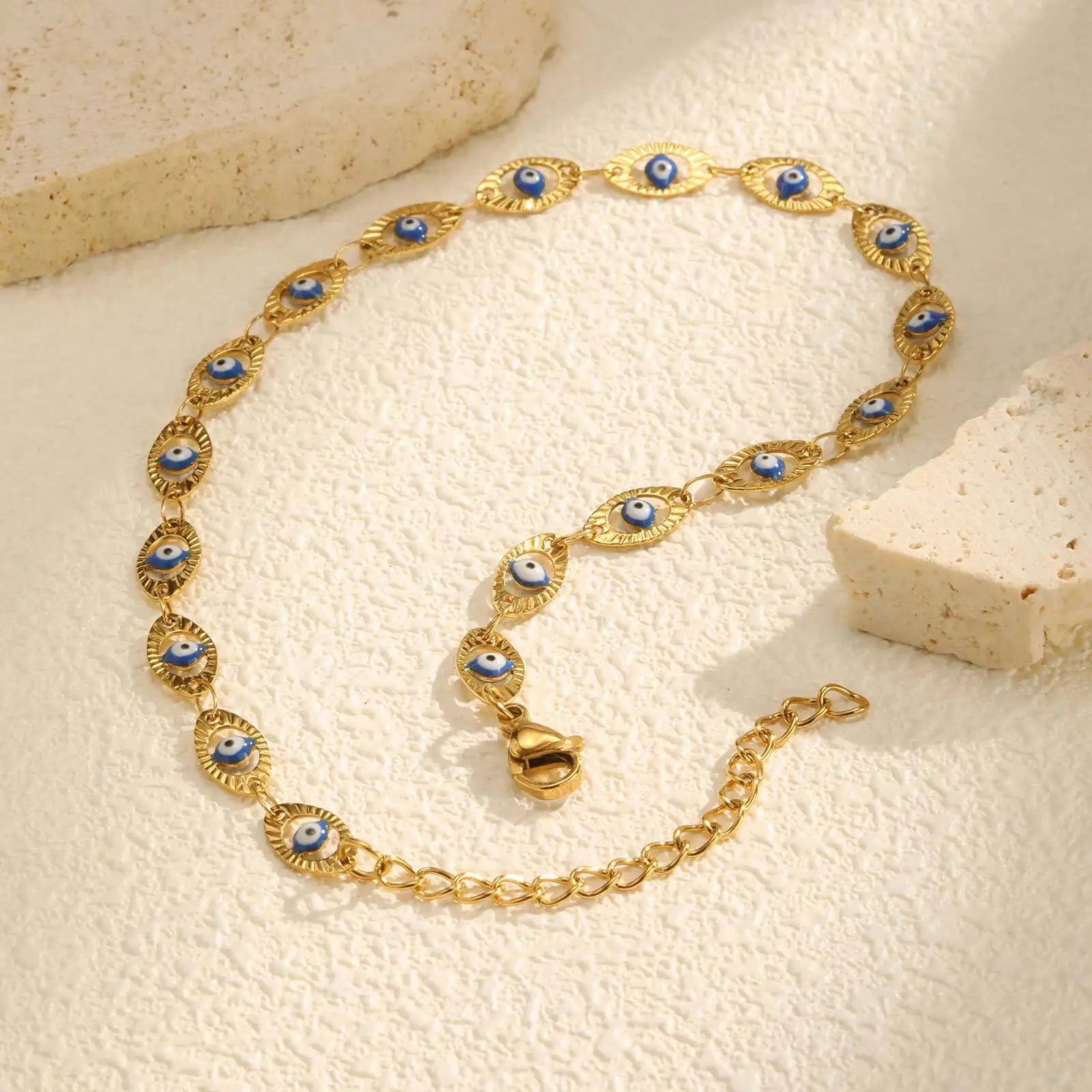 Bracelets de cheville vintage Vnox avec œil protecteur pour femmes, bijoux de cheville en acier ajustables, ornés de perles en métal émaillé et de perles à usage religieux.