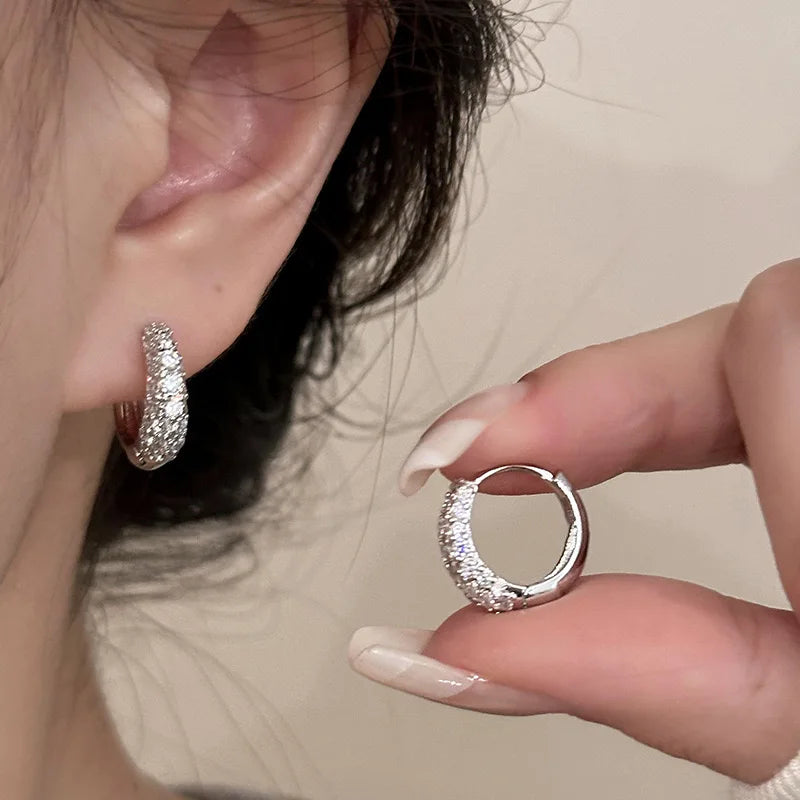 BF CLUB 925 Sterling Silver Earrings For Women Trendy Simple Zircon Round Earring Jewelry Prevent Allergy Party Accessories