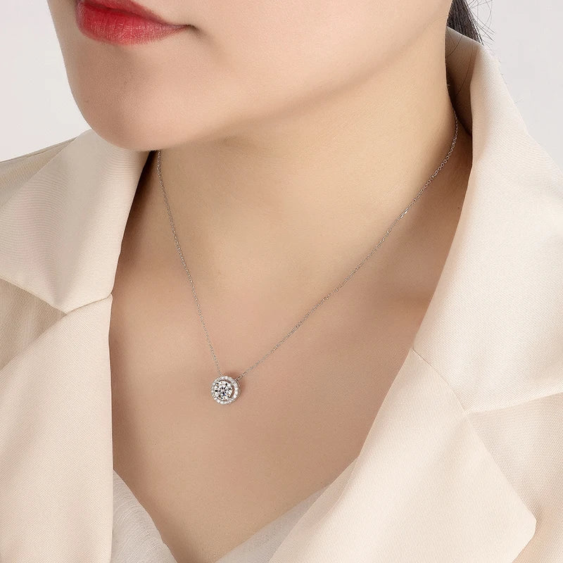 PERFANY 0.5/1/2CT Moissanite Necklace for Women S925 Pure Silver Round Laboratory Diamond Pendant Fashionable Wedding Jewelry - Madeinsea©