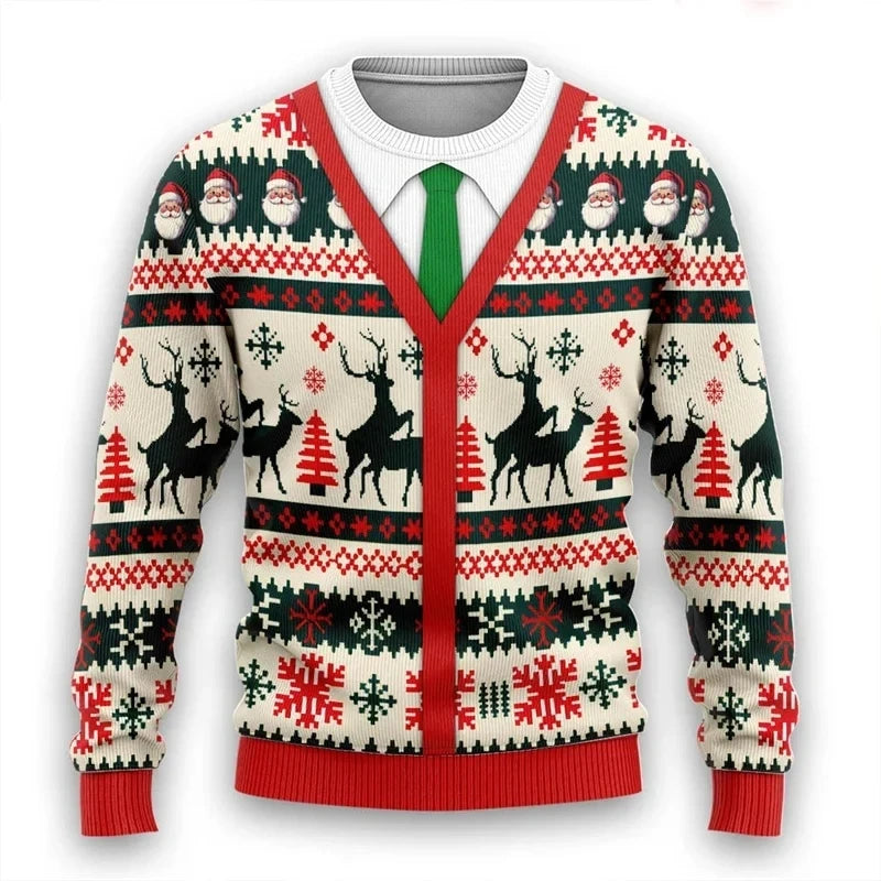 Christmas and winter Christmas sweater, ugly sweater, informal and stylish Christmas neck for men and women 3D