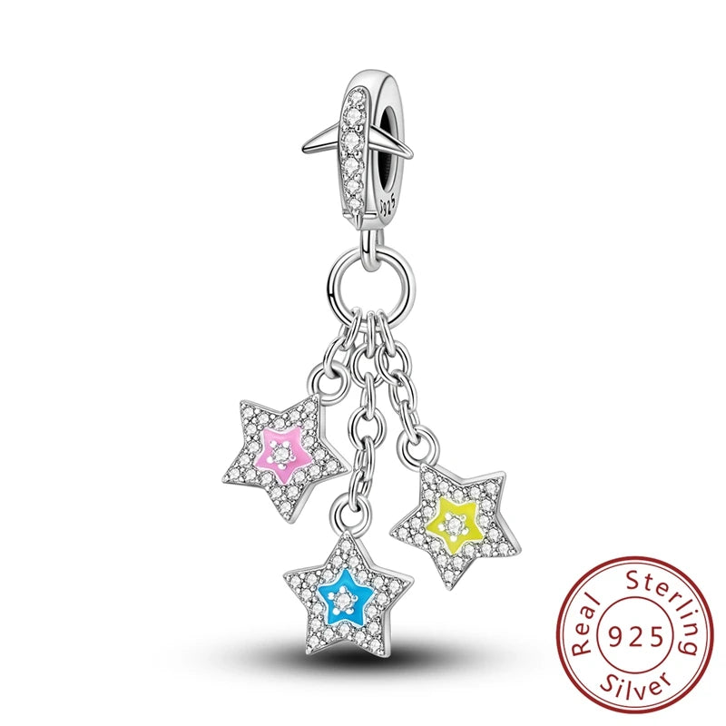 100% Real 925 Sterling Silver Charms Beads Stars Moon Pendant Fit Original Charms Bracelets Bangle DIY Jewelry Gifts