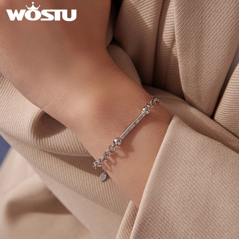 WOSTU 925 Sterling Silver Bold Curb Chain Bracelet with Star Charm, Heavy Duty Link Jewelry for Men Women Adjustable Unisex Gift