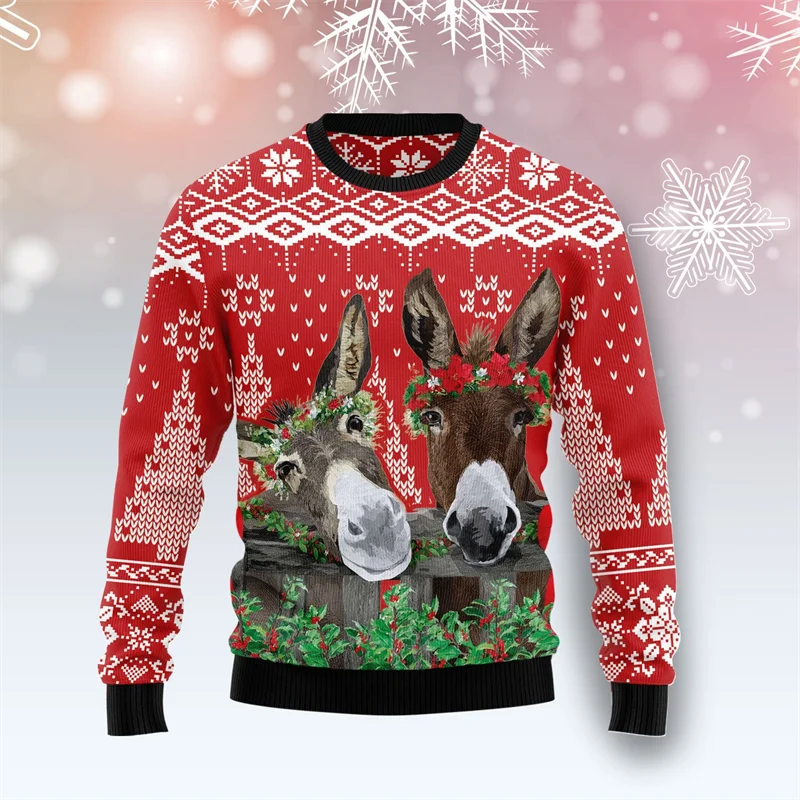 New Animal 3D Printed Ugly Christmas Sweater For Men Women Clothes Funny Cool Design Graphic Sweatshirts Casual Man Sweater Top