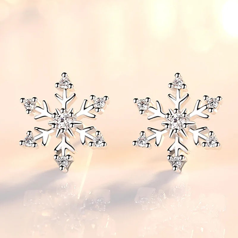 Exquisite Zircon Snowflake Stud Earrings for Women Shiny Rhinestone Crystal Flowers Earring Girl Party Christmas Jewelry Gifts