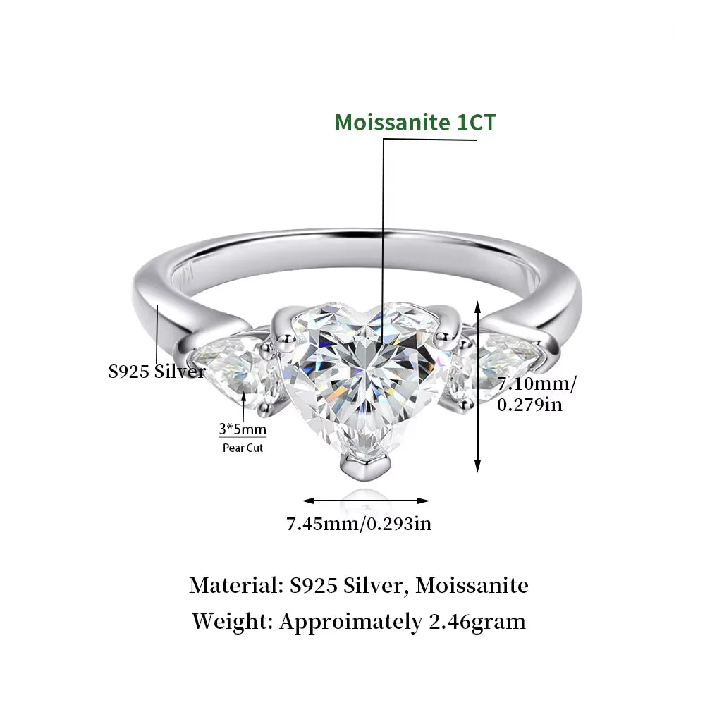 Serenity 1-4ct D Color Heart Cut Moissanite Rings for Women Wedding Bridal S925 Sterling Silver Couples Rings Anniversary Gift