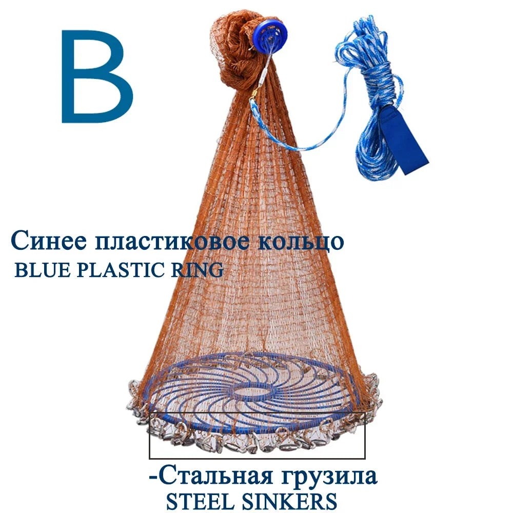Lawaia Cast Net American Style Strong Braided Cable Hand Throw Fishing Net Aluminum Ring or Blue Ring Cast Network